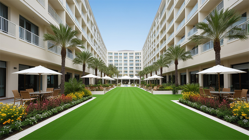 Outdoor artificial grass in hotels